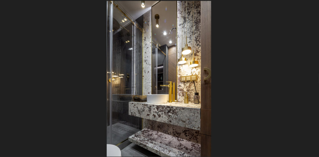 Реализованный дизайн интерьера ванной. Современный стиль, жк Wellton Towers 112 м2.