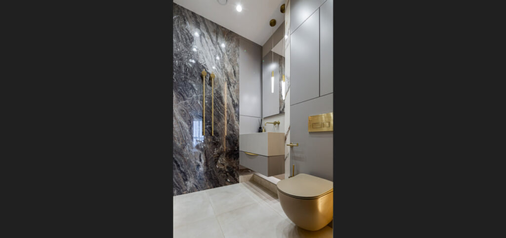 Реализованный дизайн интерьера ванной. Современный стиль, жк Wellton Towers 112 м2.