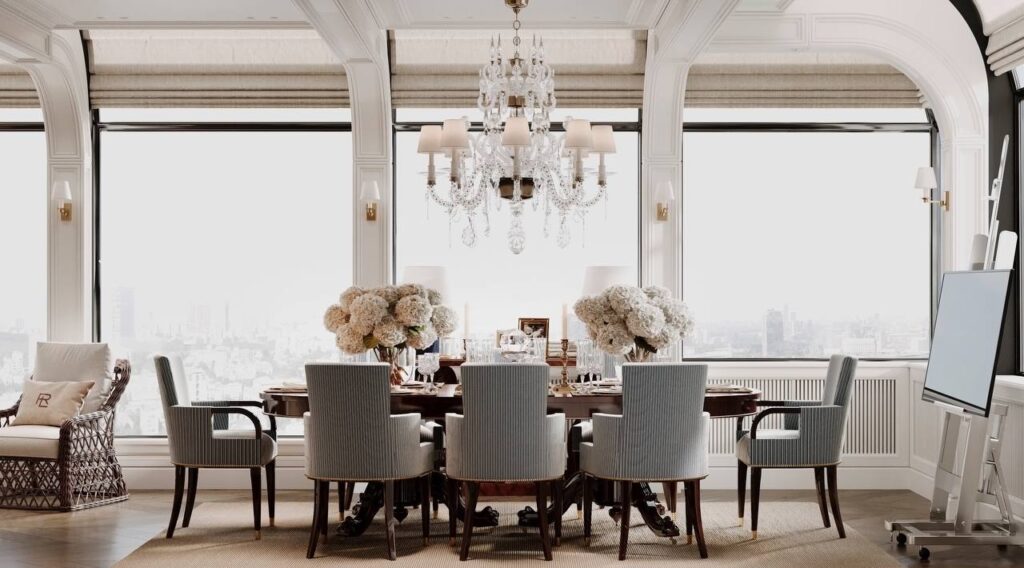 Дизайн интерьера столовой, квартира 500 м² |Авторский интерьер по канонам Ralph Lauren